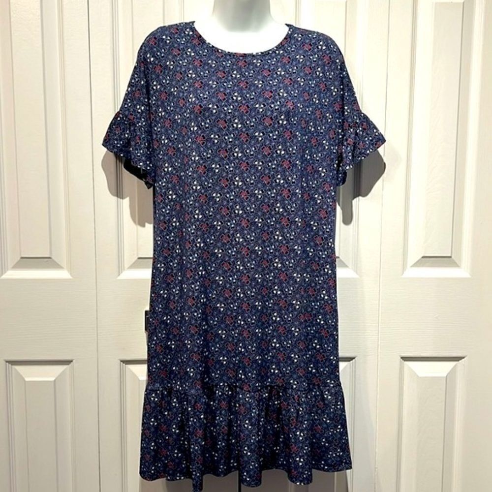 Michael Michael Kors Navy Blue With‎ Heart Pattern Short Sleeve Dress Size M
